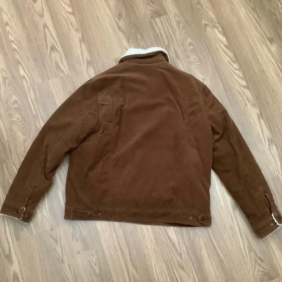 GUESS  Sherpa Trimmed Corduroy Trucker Jacket  Brown Women Size XL - Picture 5 of 12